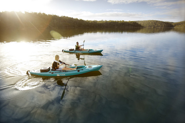 Couple kayaking the Gippsland lakes